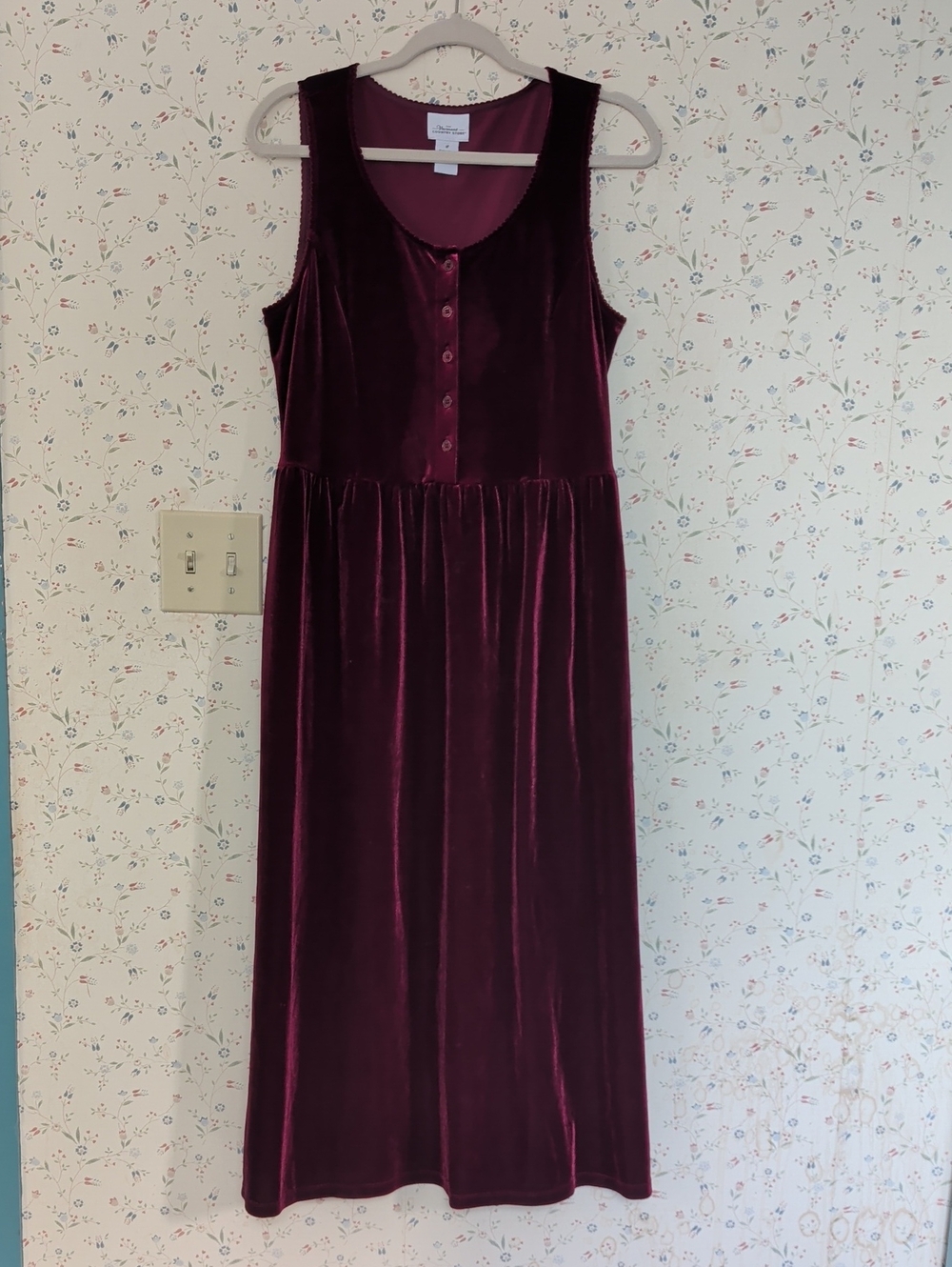 Vermont Country Store Jumper Dress Velvet Red Button Top Full Size M Holidays